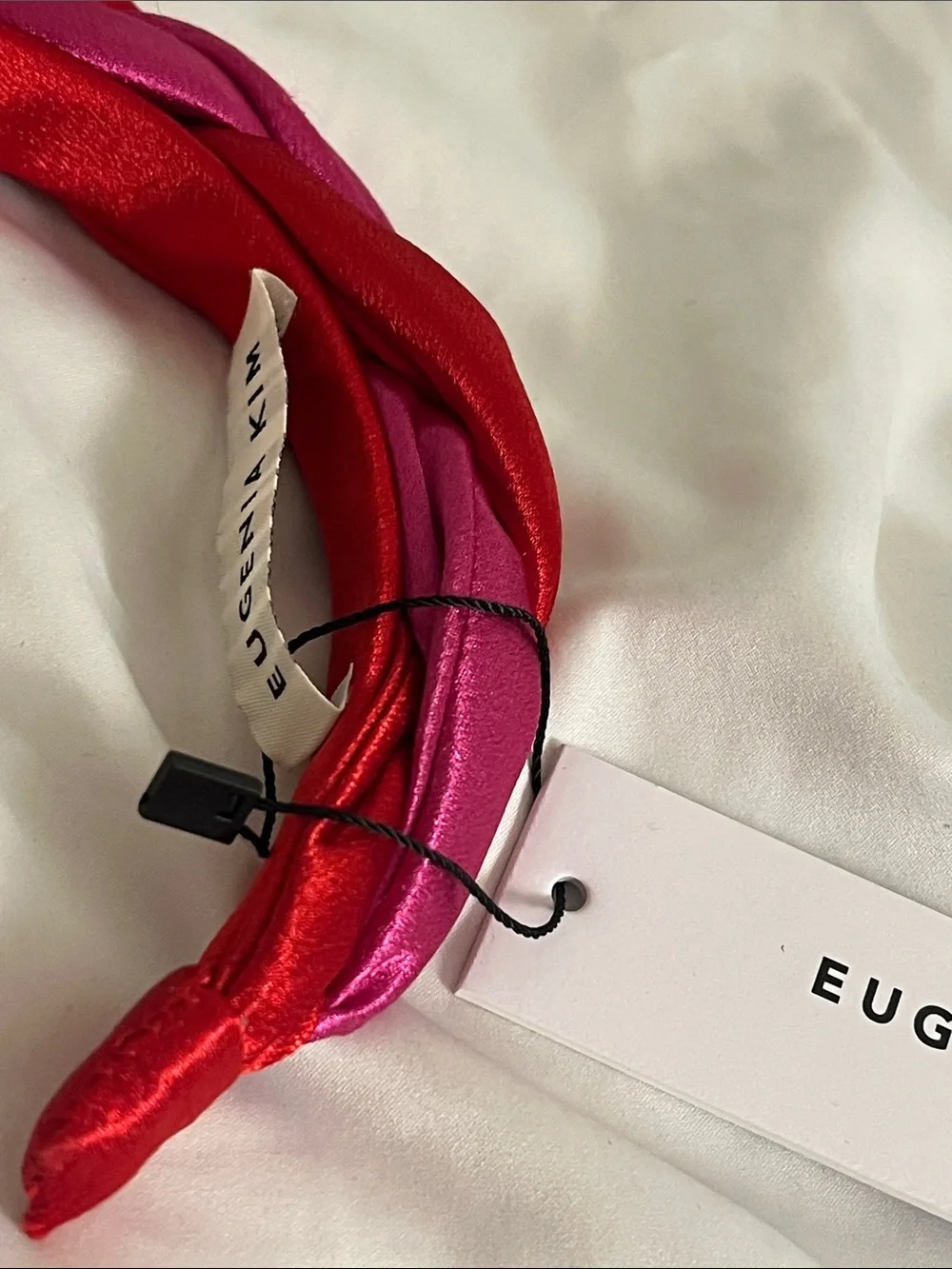 Eugenia Kim | Two-Tone Braided Satin Headband in Red & Pink